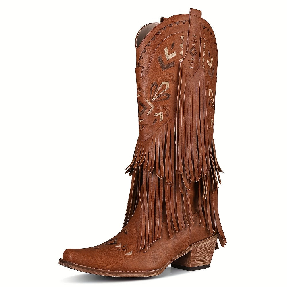 Fringe Stitch Design Cowgirl Boots
