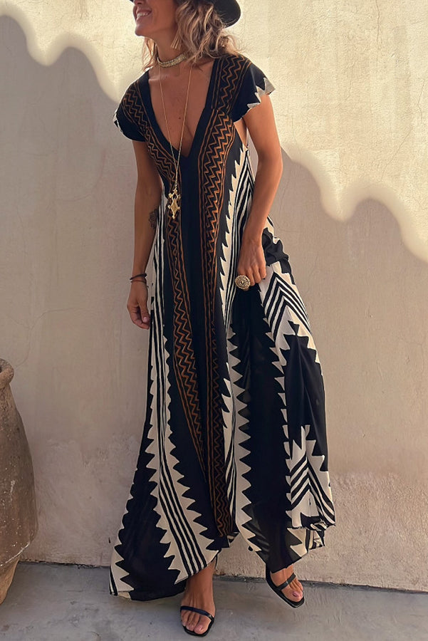 charlotte Ethnic Print A-line Maxi Dress