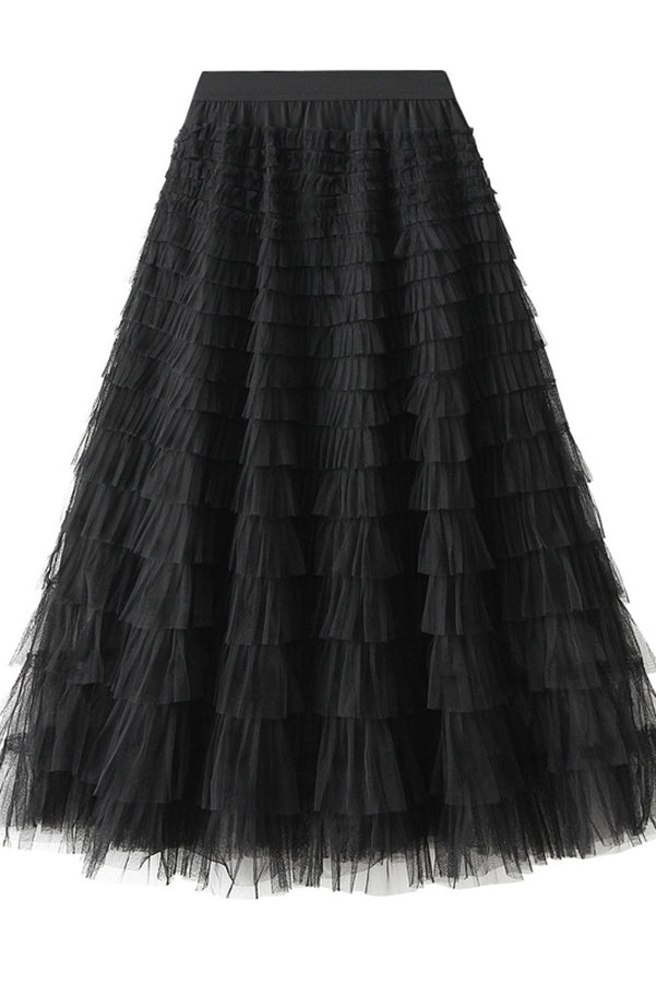 Queen Tiered Elastic Waist Tulle Maxi Skirt