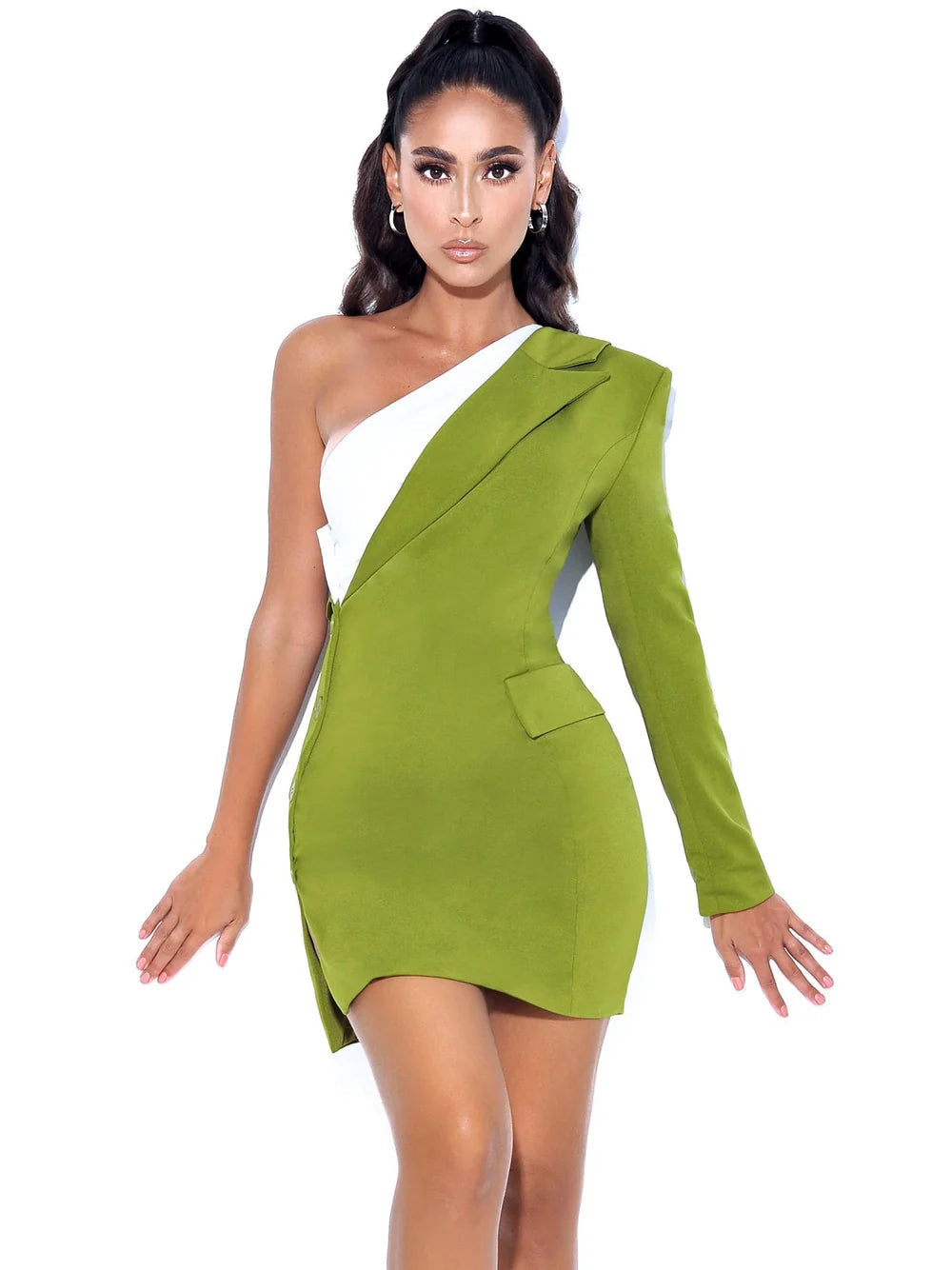 Olive One Sleeve Blazer mini Dress