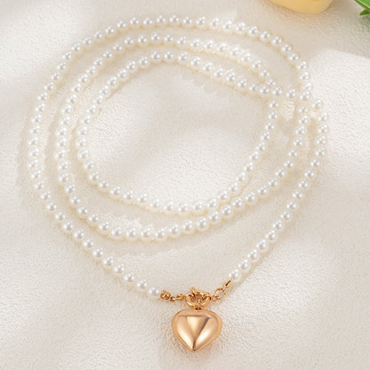 Elegant Love Pendant Imitation Pearl Multi-layer Necklace