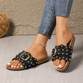Black Rivet Slide Sandals