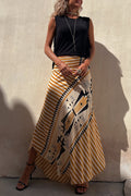 kelly Satin Geometric Print Elastic Waist Maxi Skirt