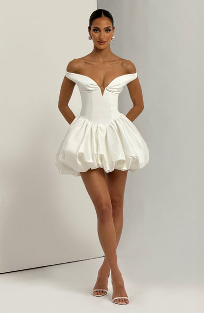 Eileen Ivory Mini Dress - Elegant Satin Party Dress