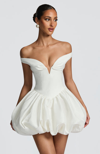 Eileen Ivory Mini Dress - Elegant Satin Party Dress