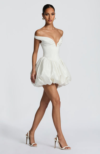 Eileen Ivory Mini Dress - Elegant Satin Party Dress