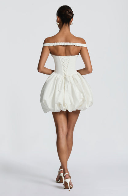 Eileen Ivory Mini Dress - Elegant Satin Party Dress