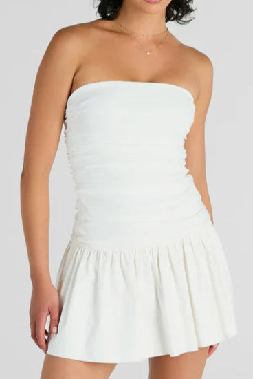 Satin Polka Dot Mini Dress in ivory