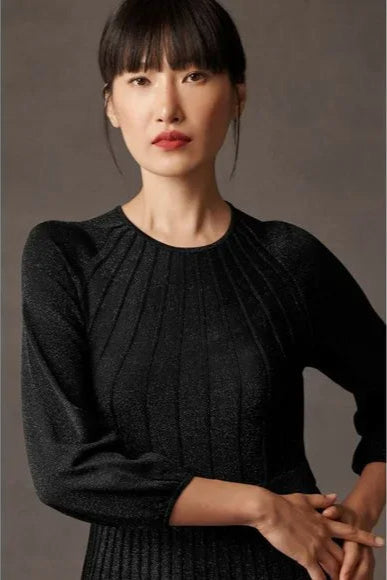 Knitted Dress in Black Metallic Midi