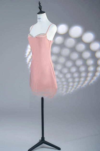 Pink Embellished Mini Dress - Beaded Party Dress with Sparkle