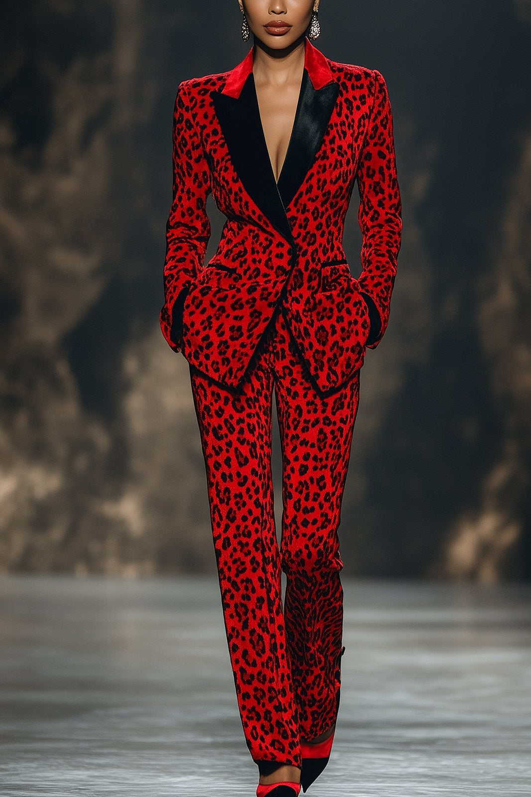 Striking Red Leopard Print Suit
