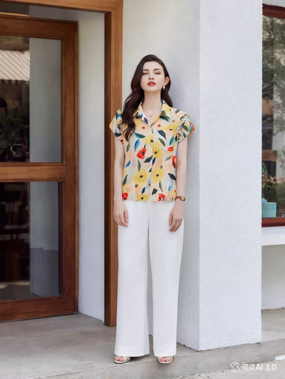 odelia Casual Polo Floral Printed Shirt