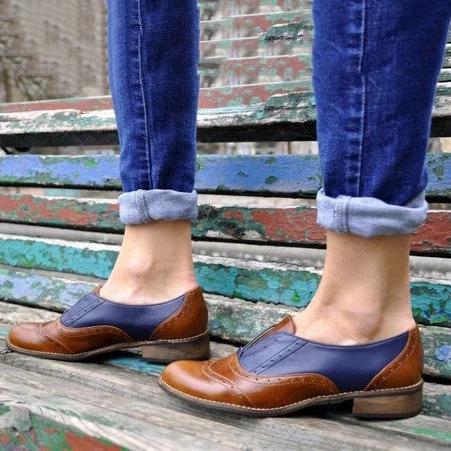 Plus Size Color Block Oxford Shoes Casual Pu Slip On Loafers