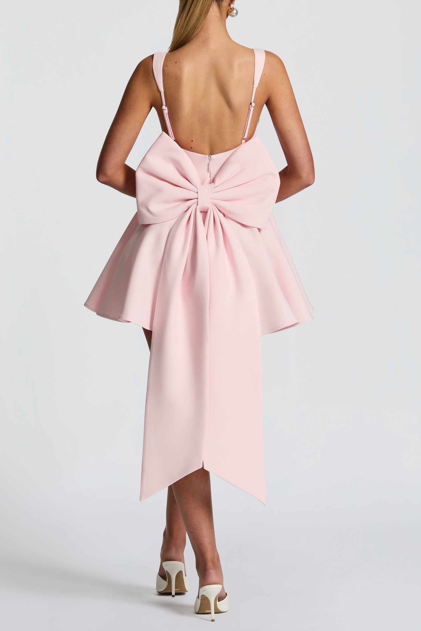 kristin back bow embellished Mini Dress in Blush