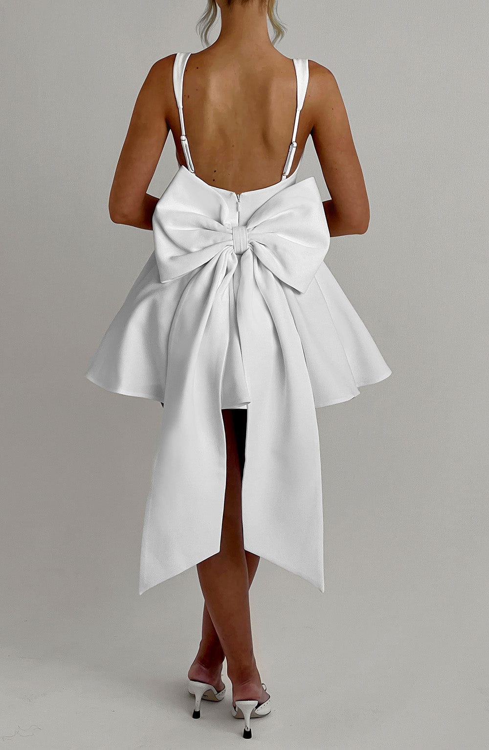 kristin back bow embellished Mini Dress in Ivory
