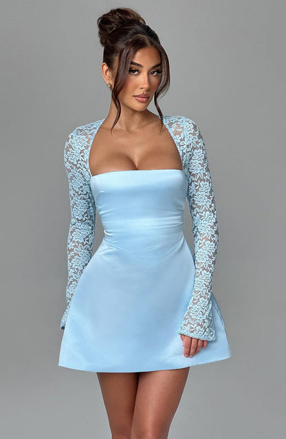 Sadie Blue Mini Dress - Elegant Satin Party Dress
