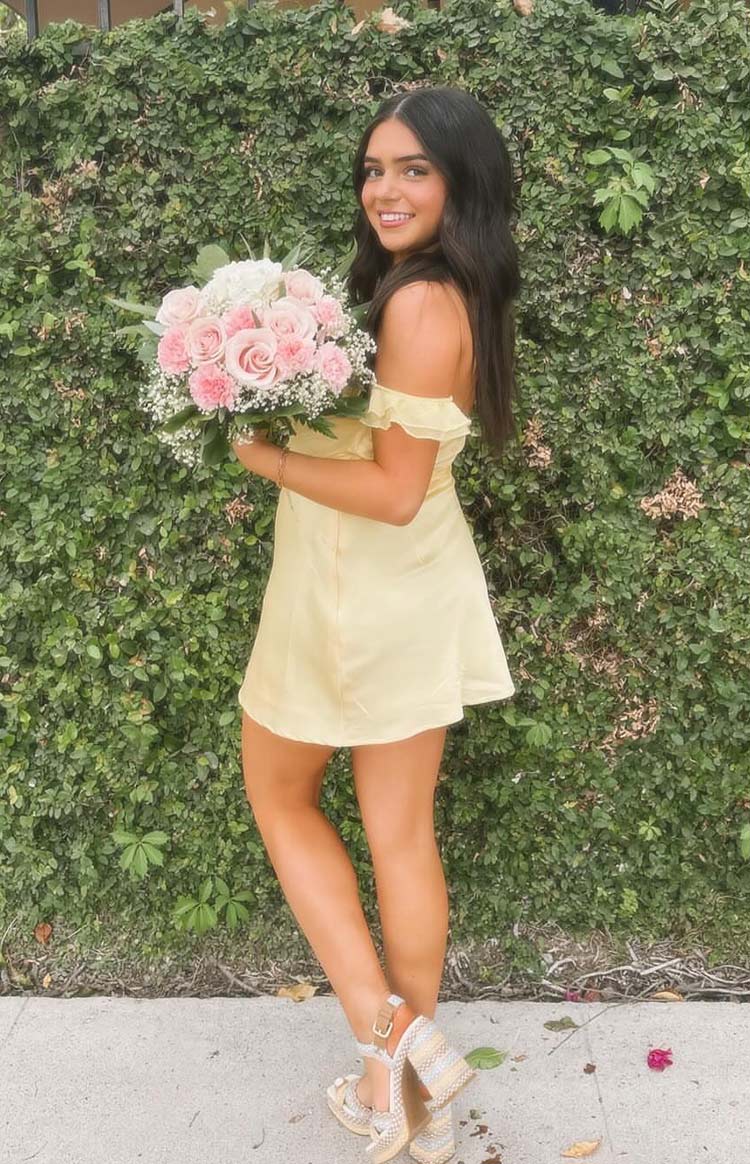 Silvia Yellow Satin Mini Dress - Bright Party Dress