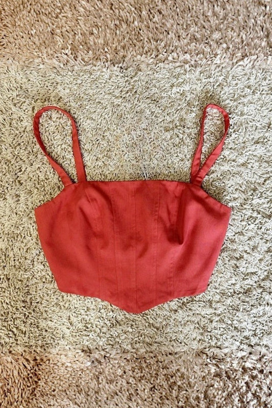 Seamed Corset Style Spaghetti Strap Crop Cami Top