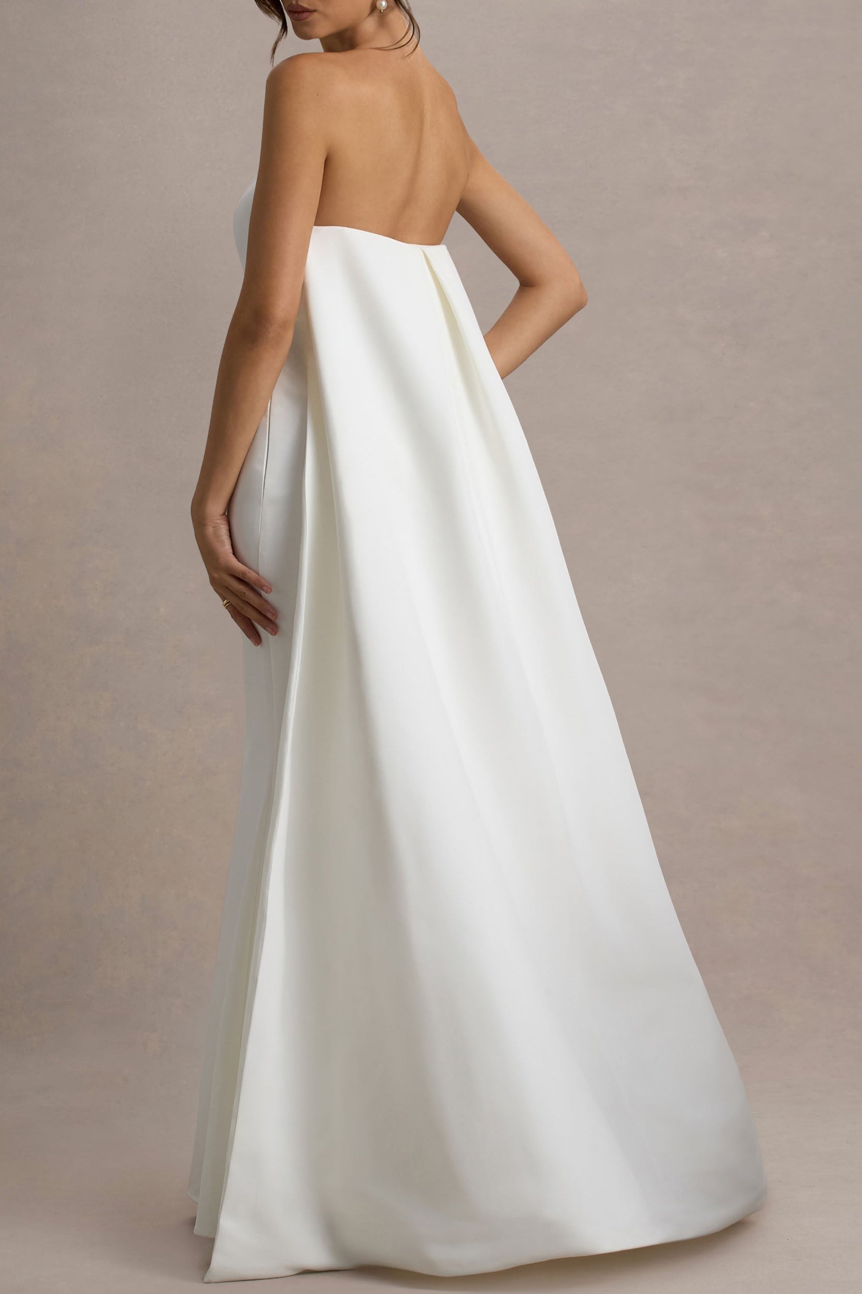 She's Trouble | White Bandeau Maxi Dress With Cape
