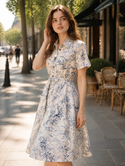 sheila Elegant Lapel Printed Dress